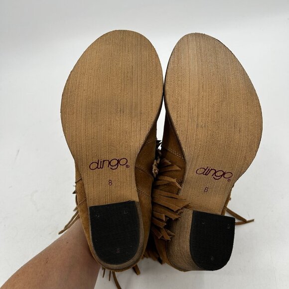 DINGO Womens Brown Tan Suede Leather Juju Fringe Boho Western Ankle Boots Size 8 - Picture 7 of 8